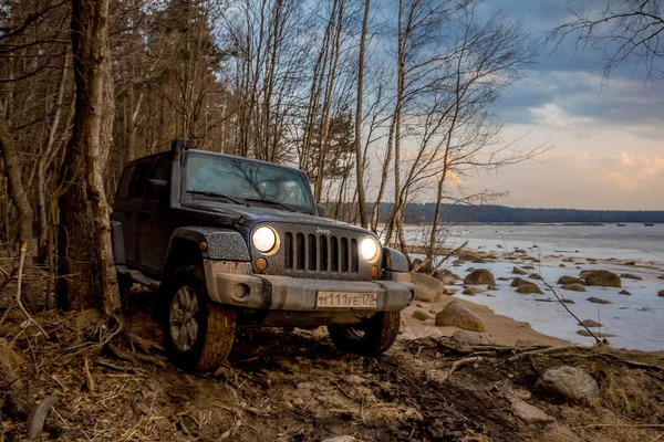 2018 Región Leningrado Karelia Rusia Jeep Wrangler Orilla Del Golfo — Foto de Stock