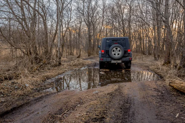 2018 Leningrad Region Karelia Russia Jeep Wrangler Shore Gulf Finland — Stock Photo, Image