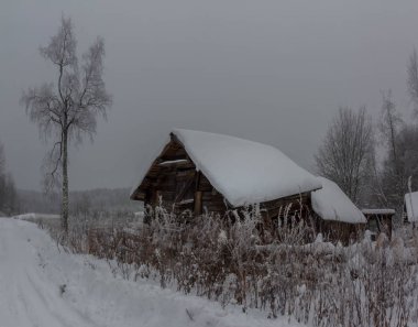 Karelian köyünde kış. Rusya