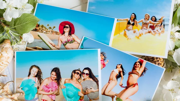 Photo album of young girls in bathing suits on the table — Stock Photo, Image