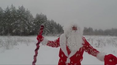 Doğada kış orman Santa bakar