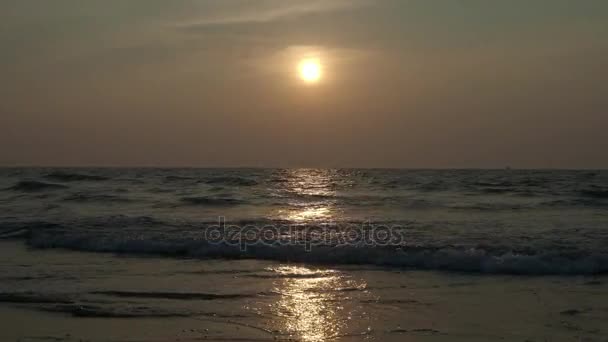 Solen går ner på stranden av Indiska oceanen. Solnedgång. 4k — Stockvideo