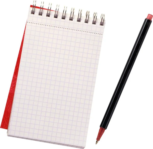 Πένα Και Σημειωματάριο Απομονώνονται Λευκό Φόντο — Φωτογραφία Αρχείου