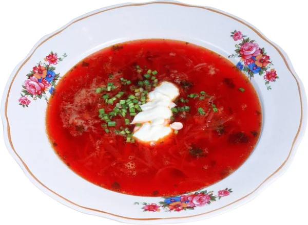 Hot Borsch Isolated White Background — Stock Photo, Image