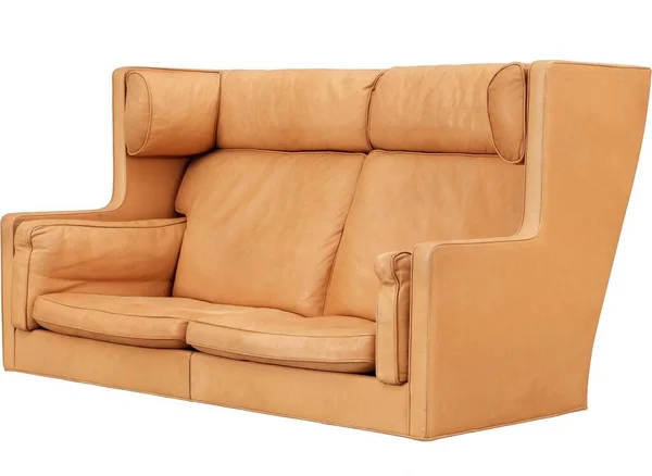 Elegancka Skórzana Sofa Białym Tle — Zdjęcie stockowe