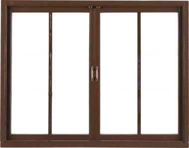 Beyaz arka planda izole edilmiş ahşap kahverengi pencere