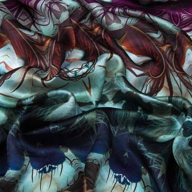Soyut desenli narin saten ipek kumaş.