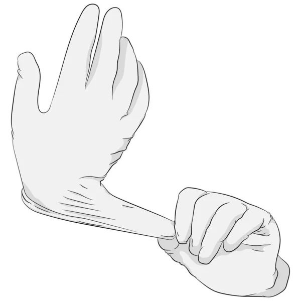 Düz bir tasarımın vektör çizimi. Tıbbi eldiven takıyor..