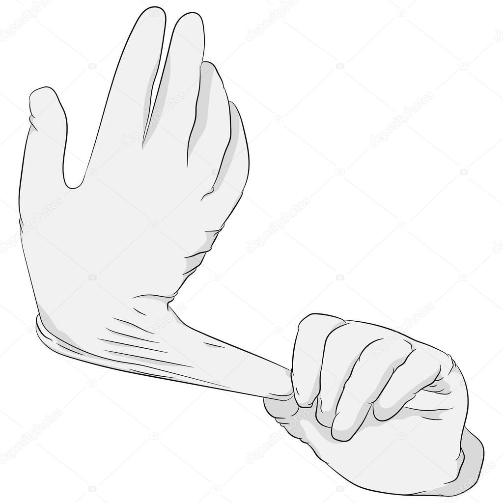 Vector illustration of a flat design. Wearing medical gloves.