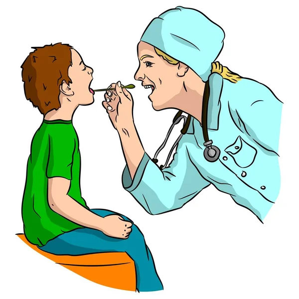 Doctor Which Examines Little Child — Stock Vector
