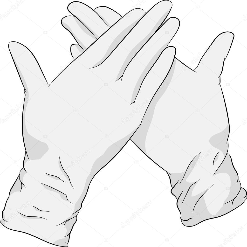 Vector illustration flat design. Wearing white medical gloves.
