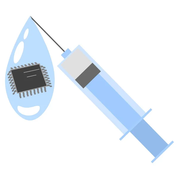Vektorgrafik Spruta Med Vaccin Och Chip Platt Design — Stock vektor