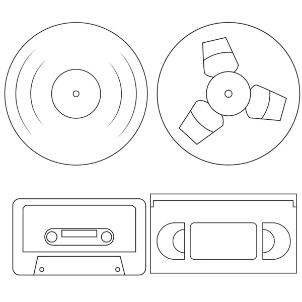 Ilustración Vectorial Diseño Plano Conjunto Retro Medios Almacenamiento Audio Vídeo — Vector de stock