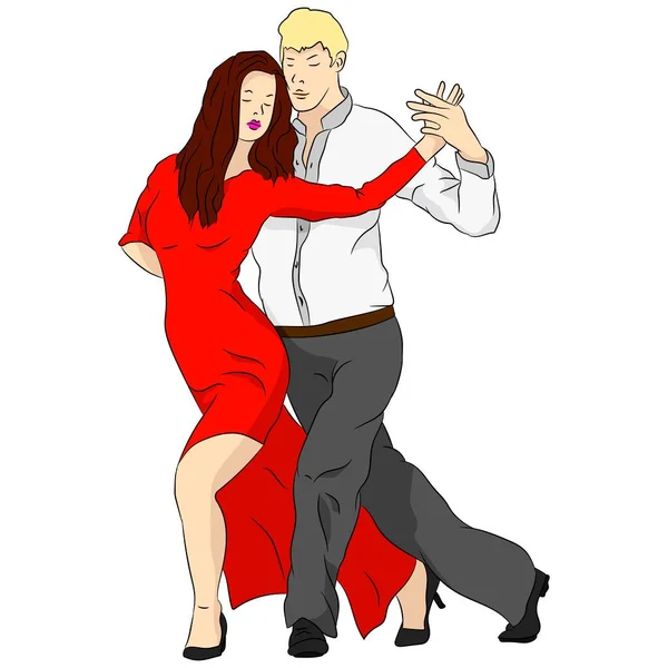 Vektör çizimi düz tasarım. Dansçılar, erkek ve kız.