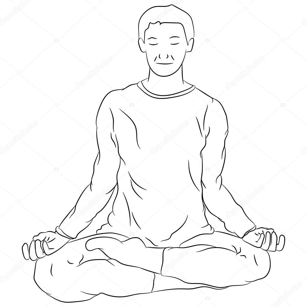 Vector illustration flat design. Man in lotus position, meditation, doodle.