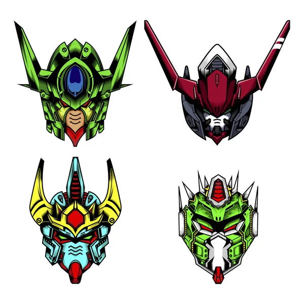 Robot Head Collection Mecha Head Illustration Gaming Esport Logo — 스톡 벡터