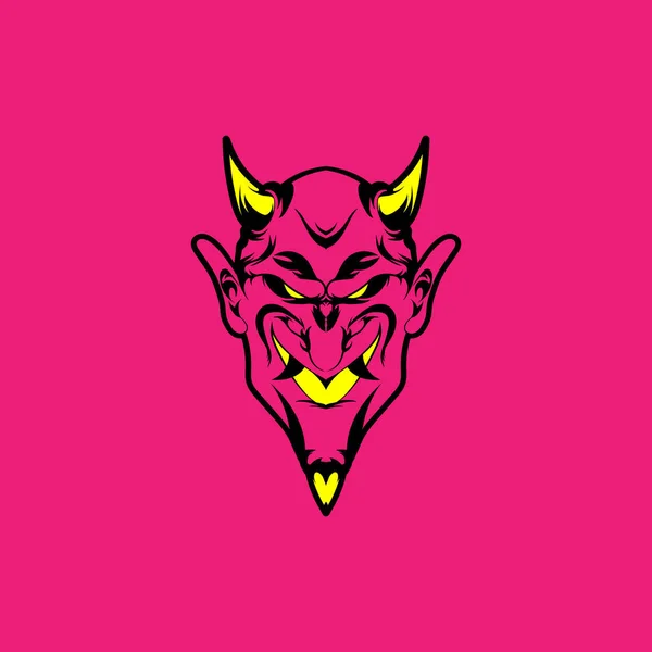 Różowy Diabeł Głowa Ilustracja Diabeł Rogu — Wektor stockowy