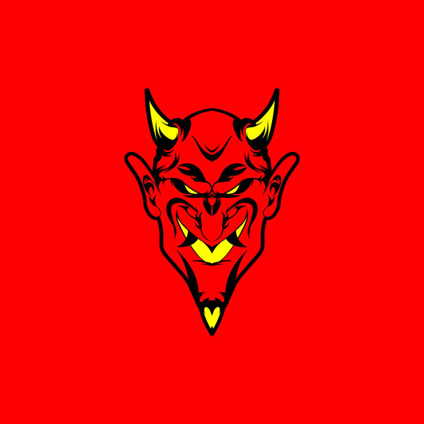 Красная дьявольская голова, зло с рогом
