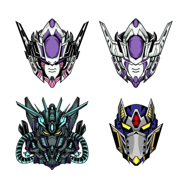 Robot Head Collection Mecha Head Illustration Gaming Esport Logo — 스톡 벡터