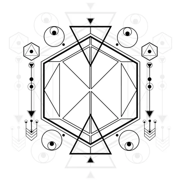 Beyaz arka planda modern kutsal geometrik semboller. Siyah doğrusal şekiller. Dövme, baskı, poster, tişört, tekstil ve arka plan için kullanabilirsiniz..