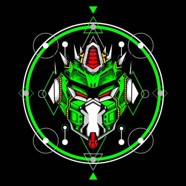 Robot kafası tasviri modern çizgi arkaplanına sahip, gömlek tasarımı, dövme, duvar kağıdı, sanat baskısı için kullanılabilir.