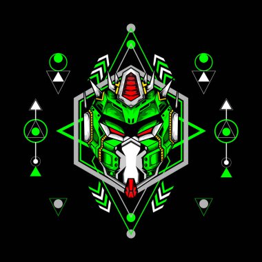 Modern çizgi arkaplana sahip robot kafası tasviri, gömlek tasarımı, dövme, duvar kağıdı, sanat baskısı için kullanılabilir.