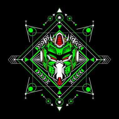 Kutsal geçmişi olan robot kafası, oyun logosu, spor tişörtü olarak kullanılabilir. Düzenlenebilir