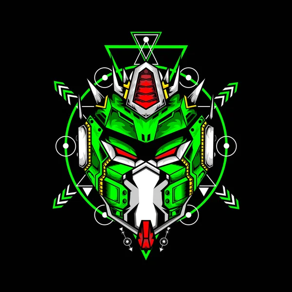 Oyun için modern kutsal geometri geçmişine sahip robot kafası. Spor logosu, oyun maskotu logosu.