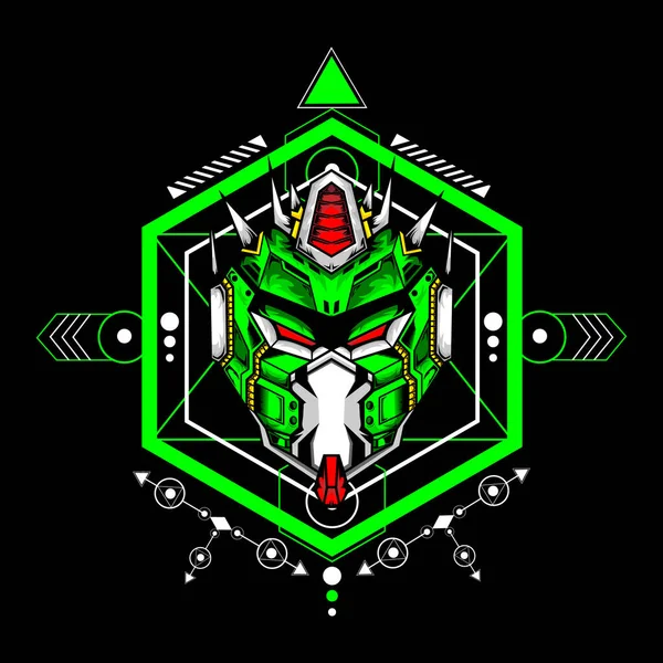 Oyun için modern kutsal geometri geçmişine sahip robot kafası. Spor logosu, oyun maskotu logosu.
