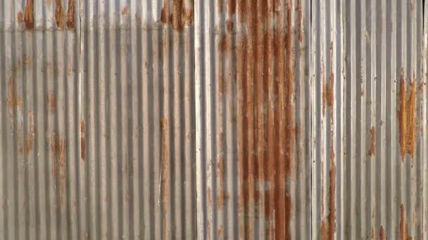 Background texture wall fence made of metal rusty sheets — Stock Video