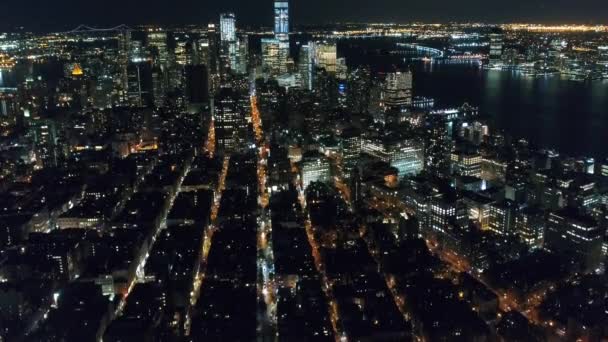 Riprese Aeree Del Centro Città Nyc Jersey Città Notte — Video Stock