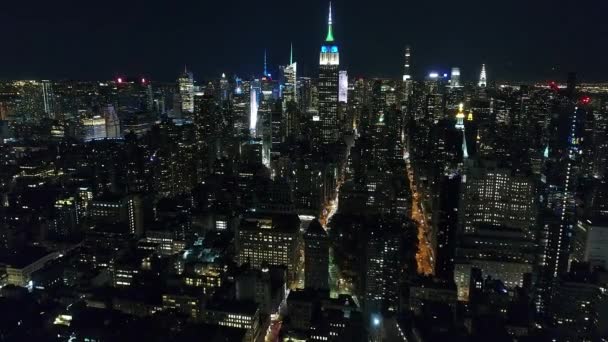 Luftaufnahmen Des Empire State Building Der Nacht Nyc — Stockvideo
