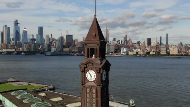 Antena Una Estación Tren Frente Mar Hoboken Nuevo Jersey — Vídeos de Stock