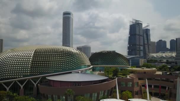 Singapore Aerial Downtown Architecture Marina Bay Sands Goverment Buildings — Stock Video