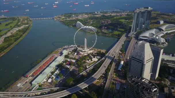 Singapore Antenne Innenstadt Fhus Rad Pfanne Auf Marina Bay Sande — Stockvideo