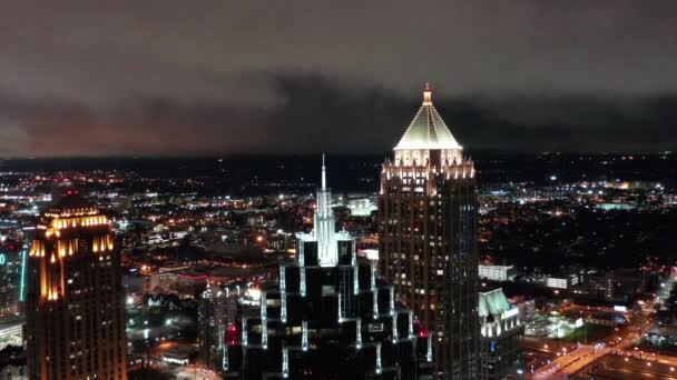 Aeriană Din Centrul Orașului Atlanta Georgia Timp Noapte — Videoclip de stoc
