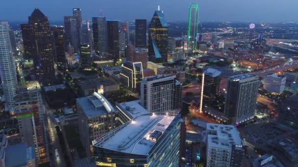 Aérien Centre Ville Dallas Texas Nuit — Video