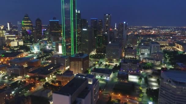 Антенна Центра Далласа Техасе Ночью — стоковое видео
