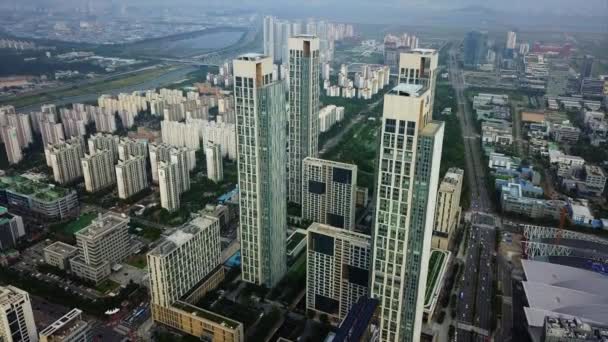 Antena Wysokich Wzniesień Pobliżu Songdo Central Park Incheon Korea Południowa — Wideo stockowe