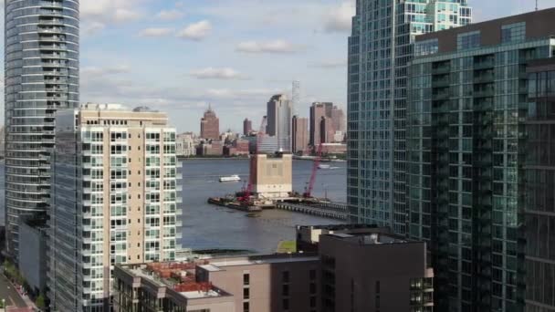 Antenn Jersey Stad Jersey Och Nyc Skyline — Stockvideo