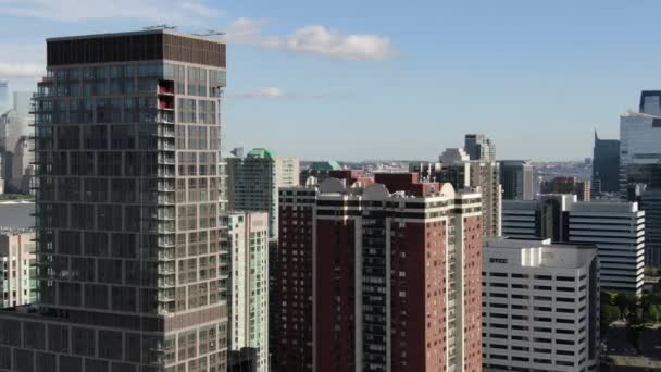 Antenn Jersey Stad Jersey Och Nyc Skyline — Stockvideo