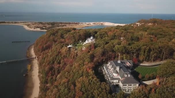 Aerial Mansion Estate Water Long Island — Stock Video