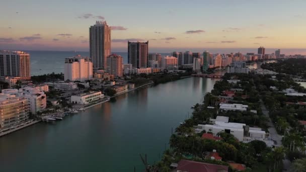 Letecká Pláž Miami Při Západu Slunce Florida — Stock video