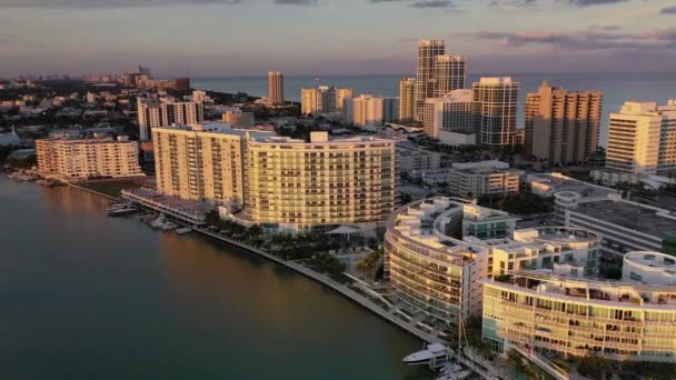 Florida Günbatımında Miami Plajı Antenleri — Stok video