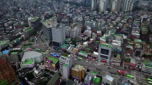 Aerial Streets Hongdae Shopping Street Seoul South Korea — Stock Video