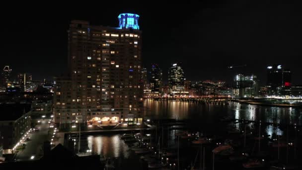 Baltimore Nacht Antenne Innenstadt — Stockvideo