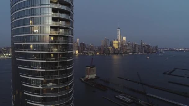 Jersey City Nin Yakın Çekim Havası Geceleri New Jersey Apartmanları — Stok video