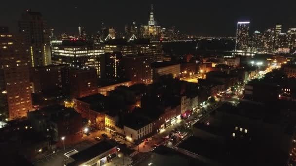 Sobrevuelo Aéreo Hoboken Nuevo Jersey Noche — Vídeo de stock