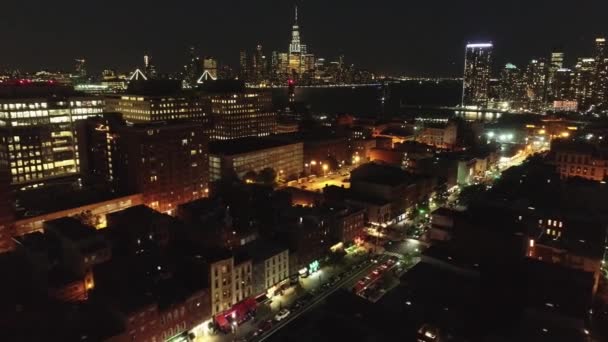 Sobrevuelo Aéreo Hoboken Nuevo Jersey Noche — Vídeo de stock