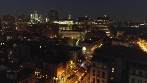 Flyover Aerial Hoboken New Jersey Night — Stock Video